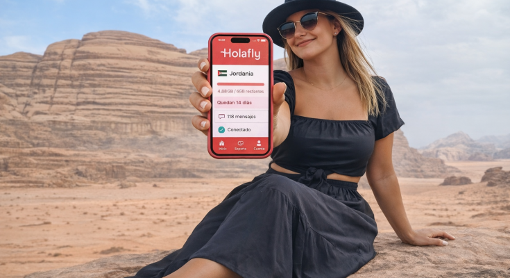 Sandra de Viajeros Nonstop en Wadi Rum utilizando internet en Jordania durante nuestro viaje por libre con eSIM